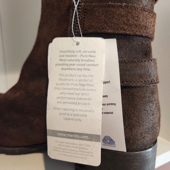 NWT BooRoo Jules suede and wool lined ankle buckle boots dark brown size 9 - Picture 10 of 12